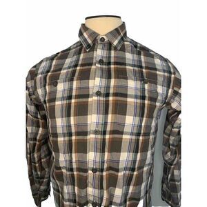 Patagonia Organic Cotton Lightweight  Flannel Plaid Shirt Mens Small White Brown